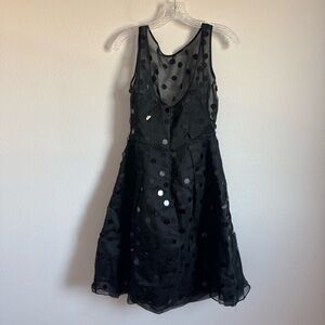 Theia Black Polka Dot Sequin Midi Dress‎ Size: 4